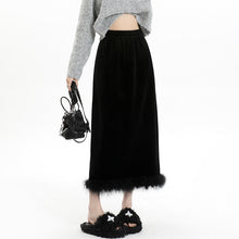 Load image into Gallery viewer, Velvet and furry autumn and winter style slit hip-hugging long skirt

