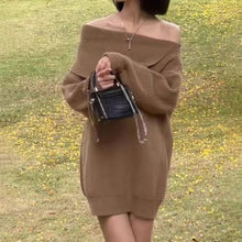Load image into Gallery viewer, Loose, lazy and versatile one-shoulder mid-length sweater dress
