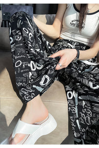 Printed wide-leg pants high waist straight leg mopping pants