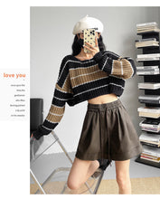 Load image into Gallery viewer, Washed leather A-line strap casual wide-leg shorts
