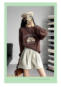 Washed leather A-line strap casual wide-leg shorts