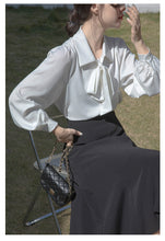 Load image into Gallery viewer, Lantern sleeve temperament autumn and winter bow shirt
