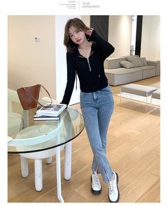 Loose Hooded Spring Zip Bottom Sweatshirt