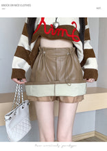 Load image into Gallery viewer, PU leather workwear drawstring high waist slim A-line skirt

