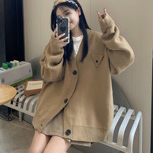 Load image into Gallery viewer, Solid color loose V-neck sweater jacket with lazy style design
