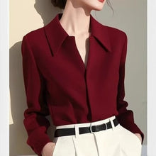 Load image into Gallery viewer, Fashion retro beautiful wine red lapel long sleeve shirt
