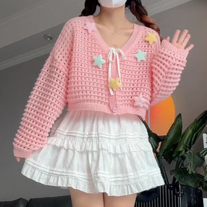 Gentle wind slimming off-shoulder ice silk v-neck sweater jacket