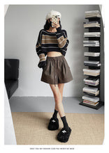 Load image into Gallery viewer, Washed leather A-line strap casual wide-leg shorts
