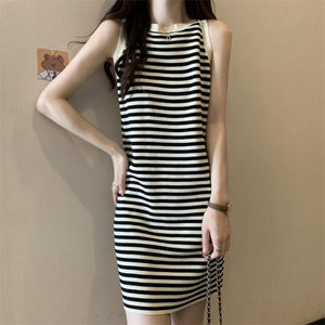 Women's New Temperament Stripes Thin Knitted Dress