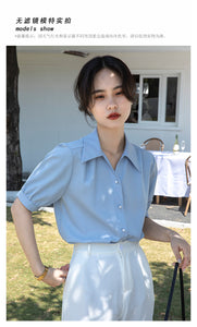 Chiffon V-neck professional-looking interview loose puff-sleeve shirt