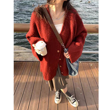 Load image into Gallery viewer, Autumn and winter lazy style retro v-neck sweater jacket
