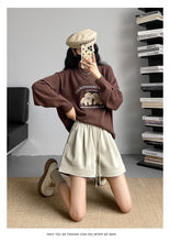Load image into Gallery viewer, Washed leather A-line strap casual wide-leg shorts
