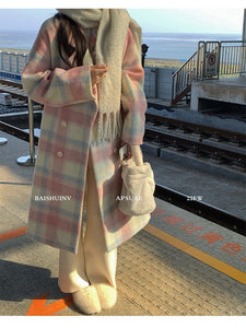 Gentle girly plaid high-end long coat