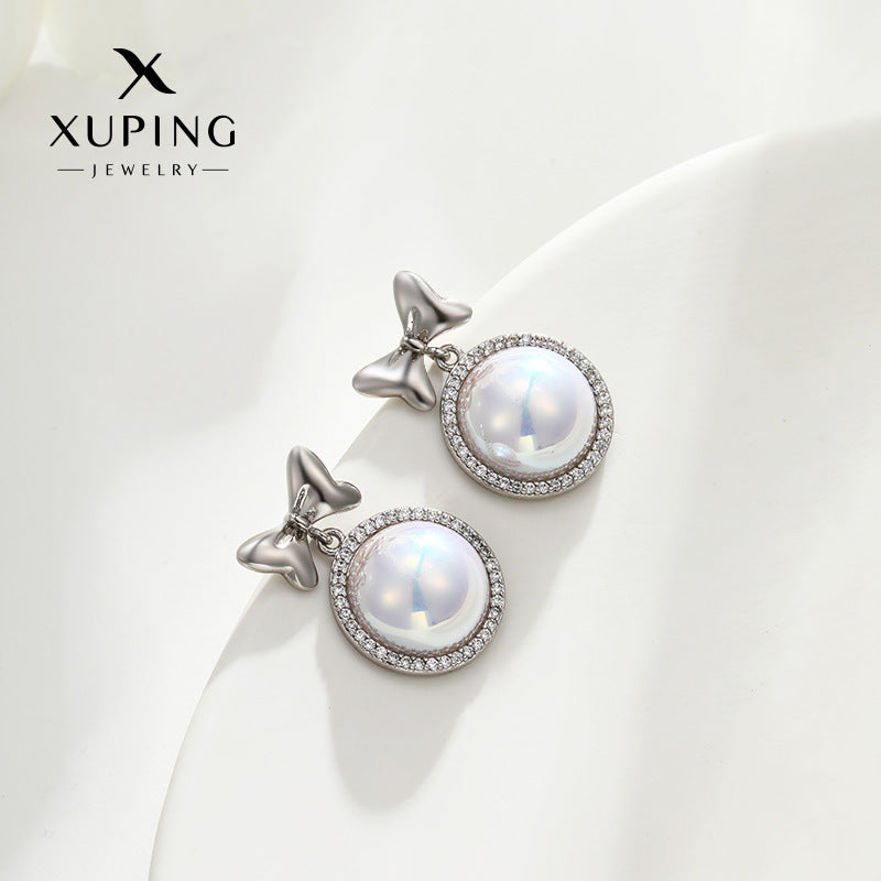 Inlaid Zirconium Retro Pearl Earrings