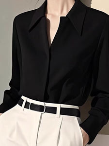 Fashion retro beautiful wine red lapel long sleeve shirt