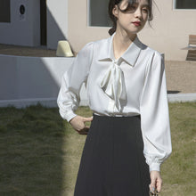 Load image into Gallery viewer, Lantern sleeve temperament autumn and winter bow shirt
