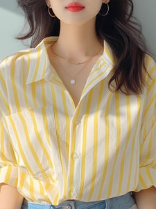 Style seaside sun protection vertical striped shirt