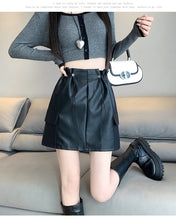 Load image into Gallery viewer, PU leather workwear drawstring high waist slim A-line skirt
