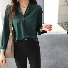 Load image into Gallery viewer, Gentle Style V-neck Long Sleeve Chiffon Top Shirt
