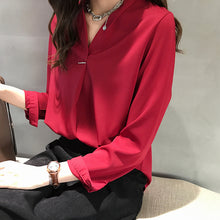 Load image into Gallery viewer, Gentle Style V-neck Long Sleeve Chiffon Top Shirt

