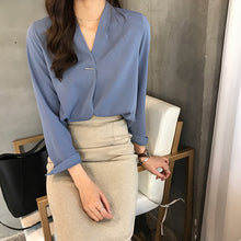 Load image into Gallery viewer, Gentle Style V-neck Long Sleeve Chiffon Top Shirt
