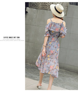 Sling Style Sweet Floral Off-shoulder Dress