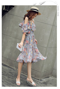 Sling Style Sweet Floral Off-shoulder Dress