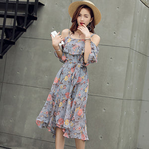Sling Style Sweet Floral Off-shoulder Dress