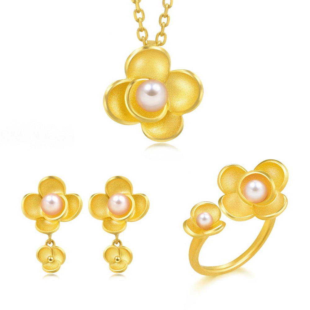 Camellia Flower with Pearl Jewelry Set