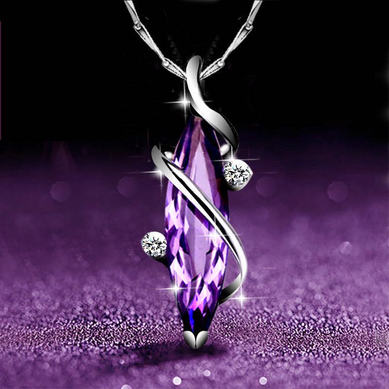 Purple 925 silver Crystal necklace set