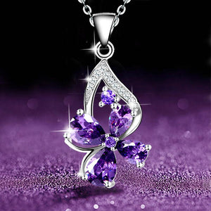 Purple 925 silver Crystal necklace set