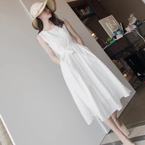 High Waist Sleeveless White Long Skirt Dress