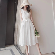 Load image into Gallery viewer, High Waist Sleeveless White Long Skirt Dress
