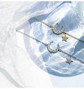 Diamond Moon-star 925 Silver Necklace & Bracelet
