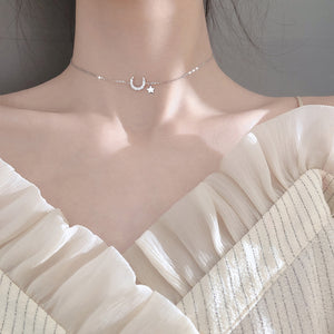 Diamond Moon-star 925 Silver Necklace & Bracelet
