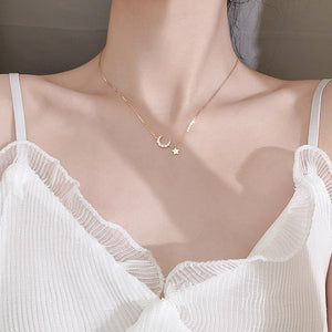 Diamond Moon-star 925 Silver Necklace & Bracelet