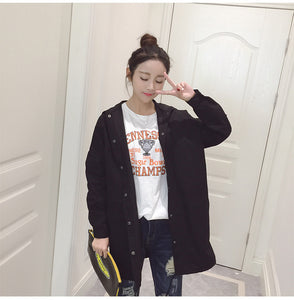 Korean Casual Print Loose Trench Coat Hooded Jacket