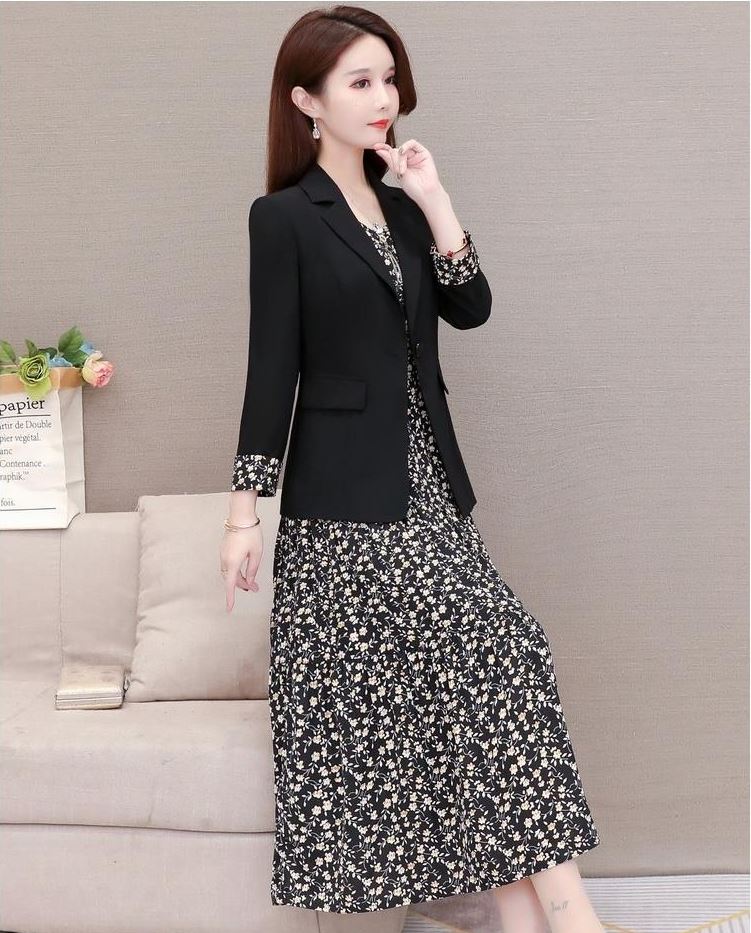 Western Style Women's Suit Floral Dress with Jacket