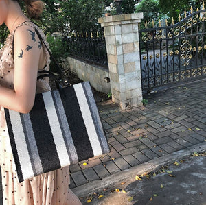 Striped Canvas Large-capacity Tote Bag
