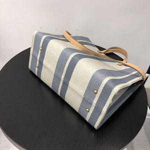 Striped Canvas Large-capacity Tote Bag