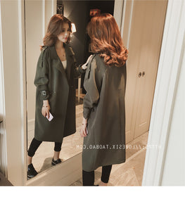 Over-the-knee Windbreaker Long-sleeved Coat