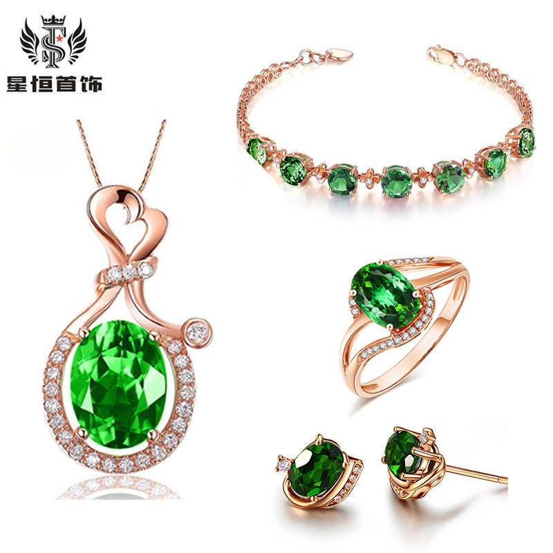 Vintage Emerald Moissanite Jewelry Set