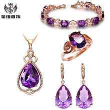 Load image into Gallery viewer, 4 Leaves Amethyst Necklace Set
