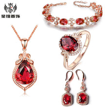 Load image into Gallery viewer, 4 Leaves Red Tourmaline Necklace Set
