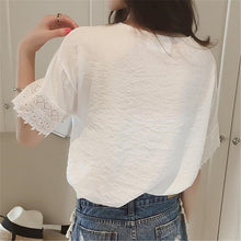 Load image into Gallery viewer, Korean Style Chiffon Short-sleeved Loose Hollow V-neck
