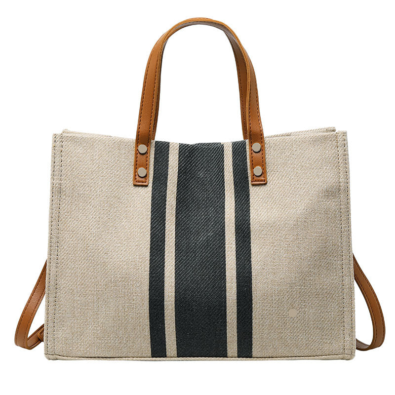 Hand-held Large-capacity Striped Canvas Bag