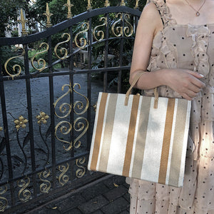 Striped Canvas Large-capacity Tote Bag