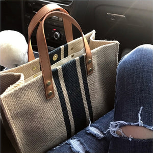Hand-held Large-capacity Striped Canvas Bag