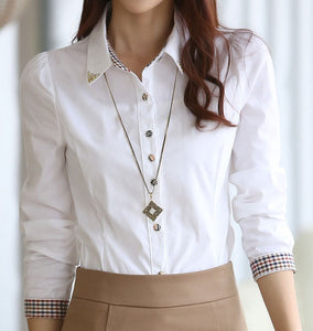 Formal Wear Primer White Chiffon Long-sleeved Shirt