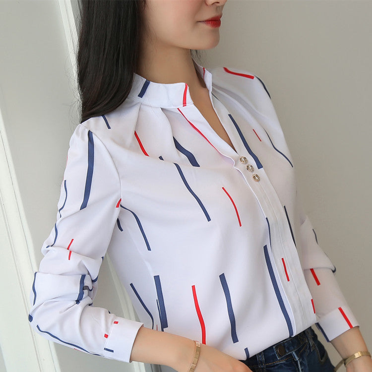 Casual Long-Sleeved Loose White Collar